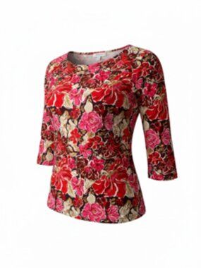 Women's Dressy Top/Blouse, Colorful Floral Pattern, 3/4 Sleeves, Size  XL